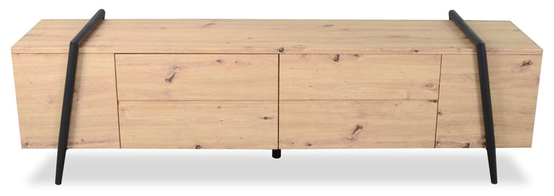 Meuble pour téléviseur moderne Rynar de 71 po avec rangement pour téléviseurs jusqu’à 80 po - bois naturel