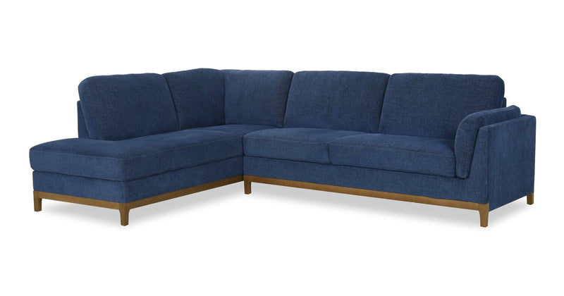 Sofa sectionnel de gauche Zara 2 pièces en tissu avec fauteuil long et pattes en bois - bleu marine