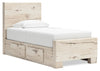 Lit de rangement Derekson blanc rustique avec 2 tiroirs latéraux intégrés pour enfants - format lit simple