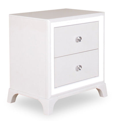 Halo Bedside 2-Drawer Nightstand with LED Light, 21"W x 24"H, Glam - White | Table de nuit somptueuse Halo de 21 po (l) x 24 po (H) à 2 tiroirs avec éclairage à DEL - blanche