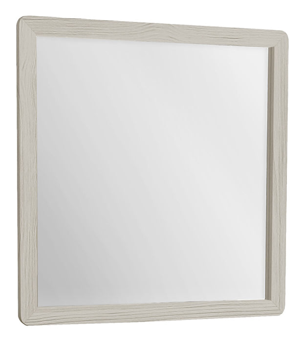 Ensemble de chambre à coucher de style moderne du milieu du 20e siècle Cami 5 pièces en chêne gris avec lit, commode et miroir - format grand lit