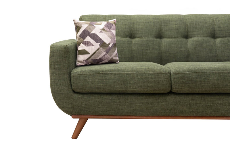 Sofa Freeman Kort & Co. de 88 po en tissu d’apparence lin avec pattes en bois et coussins de dossier capitonnés - vert avocat