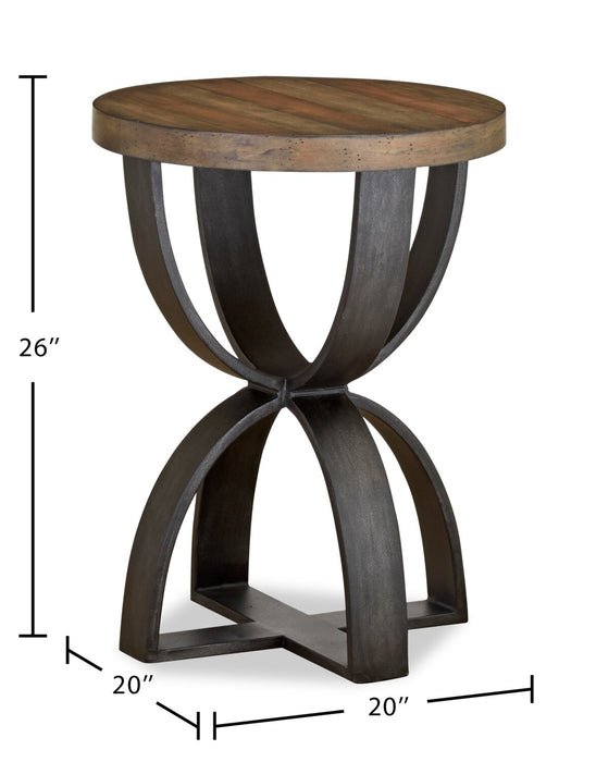 Table de bout industrielle ronde Brewer de 20 po en bois massif - miel rustique