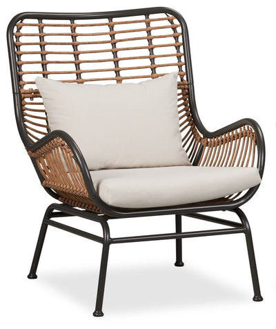 Maki Outdoor Patio Chair - Hand-Woven Resin Wicker, UV & Weather Resistant - Natural | Fauteuil Maki pour la terrasse à l’extérieur - osier en résine tressé à la main, résistant aux rayons UV et aux intempéries - naturelle