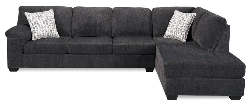 Sofa sectionnel de droite Morgan 2 pièces fabriqué au Canada en tissu de chenille avec sofa et coussins décoratifs - gris