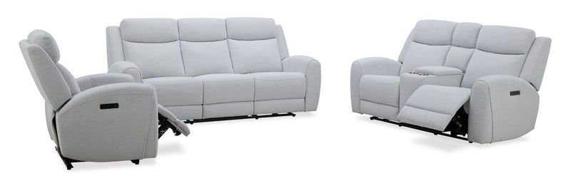 Causeuse à inclinaison électrique Reign de 78 po en tissu avec console - gris pierre Bronco