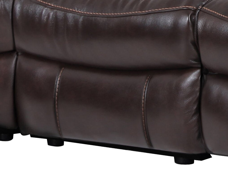 Sofa sectionnel à inclinaison électrique Leo 6 pièces en cuir véritable avec console de rangement et 2 porte-gobelets - brun noyer