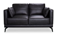  Causeuse Melrose de 60,5 po en cuir véritable de qualité supérieure avec coussins de dossier réversibles et pattes en métal - noire