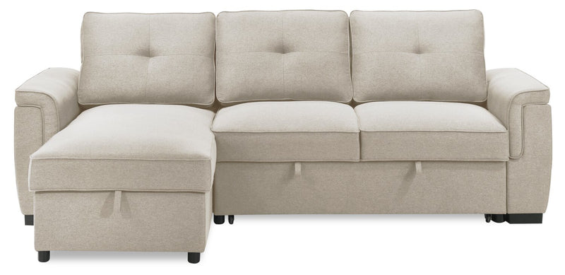 Sofa-lit sectionnel réversible Eden 2 pièces en tissu avec fauteuil long de rangement et coussins de dossier amovibles - taupe