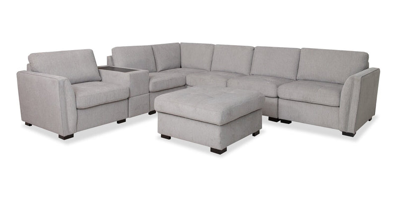 Sofa sectionnel Vault 7 pièces avec 5 fauteuils de rangement et console de rangement avec USB - gris