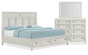 Ensemble de chambre à coucher Casa 5 pièces en bois avec lit, commode et miroir, blanc - format très grand lit