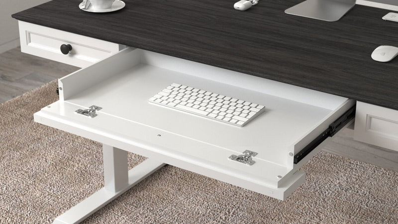 Bureau Elevate de 60 po à hauteur réglable avec rangement et recharge sans fil - blanc et gris