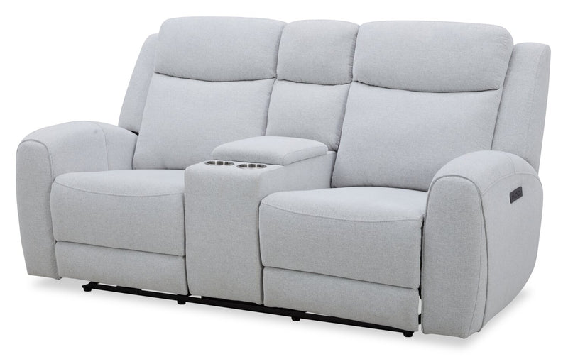 Causeuse à inclinaison électrique Reign de 78 po en tissu avec console - gris pierre Bronco