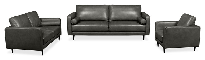 Fauteuil Edge de 35 po en cuir véritable avec pattes en bois et coussin de dossier amovible - gris