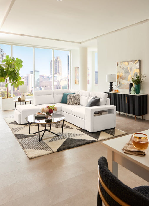 Sofa-lit sectionnel de gauche Coast 3 pièces en tissu blanc ivoire avec fauteuil long de rangement et accoudoir de rangement