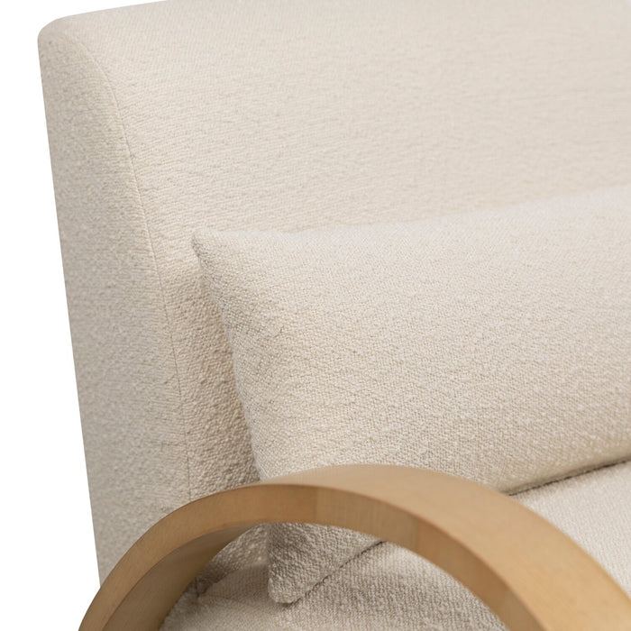 Fauteuil d’appoint Loft de 27,55 po en tissu bouclé avec coussin décoratif, accoudoirs et pattes en bois - blanc