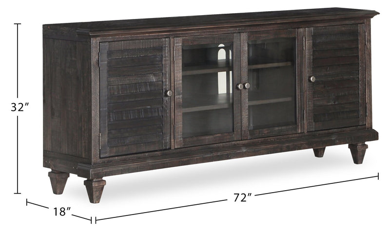 Meuble pour téléviseur rustique Baron de 72 po en pin avec rangement et système de gestion des câbles pour téléviseurs jusqu’à 80 po - anthracite vieilli