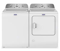 Laveuse à chargement par le haut 4,8 pi3 et sécheuse à gaz 7,0 pi3 avec option de prévention des plis de Maytag - blanches
