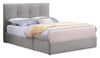 Lit de rangement Amos rembourré en tissu gris avec tête de lit capitonnée et 3 tiroirs intégrés - format lit double