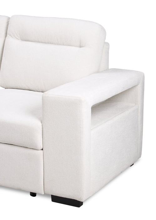Sofa-lit sectionnel de gauche Coast 3 pièces en tissu blanc ivoire avec fauteuil long de rangement et accoudoir de rangement