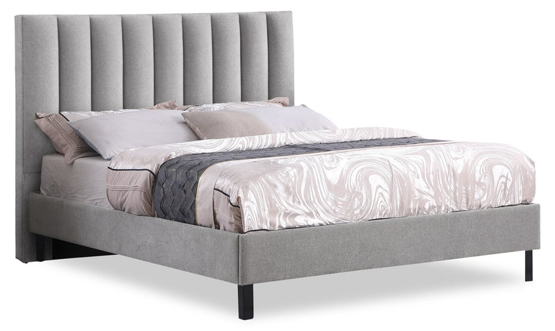 Base de lit plateforme Amos rembourrée en tissu gris - format très grand lit