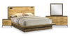 Ensemble de chambre à coucher Silas 6 pièces brun rustique avec lit plateforme, commode, miroir, table de nuit et éclairage à DEL - format grand lit