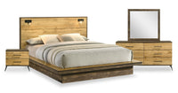  Ensemble de chambre à coucher Silas 6 pièces brun rustique avec lit plateforme, commode, miroir, table de nuit et éclairage à DEL - format grand lit
