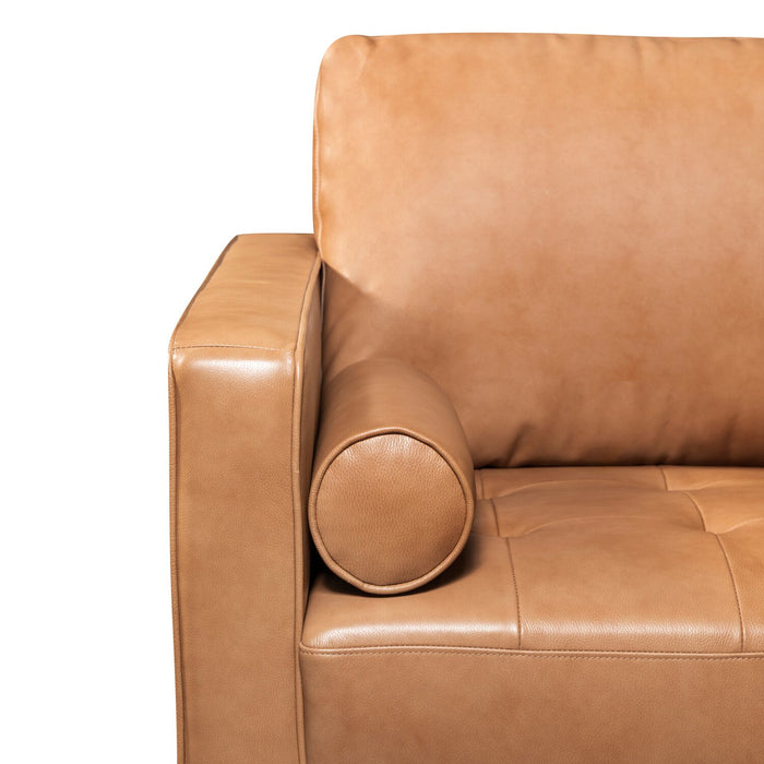 Sofa Edge de 86 po en cuir véritable avec pattes en bois et coussins de dossier amovibles - brun