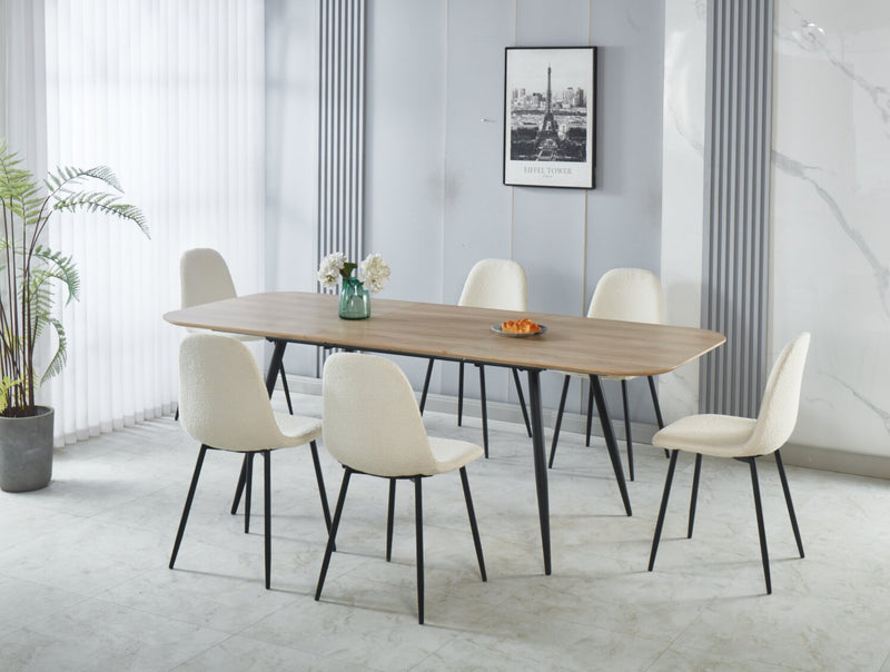 Ensemble de salle à manger Joss 7 pièces avec table et 6 chaises - rallonge papillon 63 po à 86,5 po (L), métal - naturel et blanc