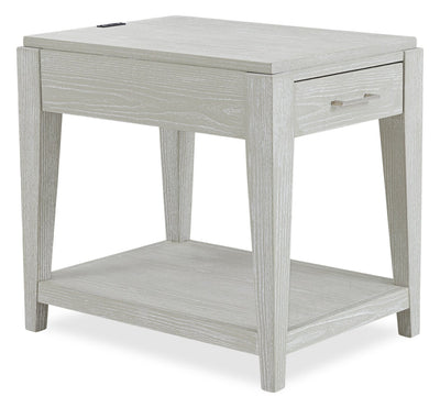 Vida 19” Solid Wood Chairside Table with Storage, Shelf, Lighting and USB - Sand | Table de fauteuil Vida de 19 po en bois massif avec rangement, tablette, éclairage et ports USB - sable | VIDWHCST