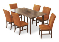 Ensemble de salle à manger Rain 7 pièces avec table de 72 po (L) et 6 chaises oranges - orange et brun