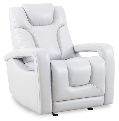 Kenzo 35" Leather-Look Fabric Power Gliding Reclining Chair with Power Headrest, Footrest and USB Port - Fog Grey | Fauteuil à inclinaison électrique Kenzo de 35 po en similicuir avec appuie-tête électrique, repose-pieds et port USB - gris brouillard