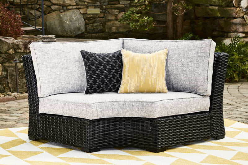 Fauteuil en coin Jasper pour la terrasse à l’extérieur - osier en résine, tissu Nuvella, résistant aux rayons UV et aux intempéries - gris et noir