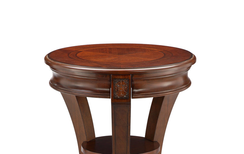 Table de bout ronde traditionnelle Kerwin de 20 po avec tablettes - cerisier