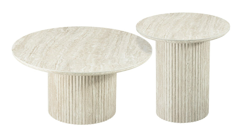 Table de bout ronde Sullivan de 23,6 po avec dessus en pierre frittée - travertin beige