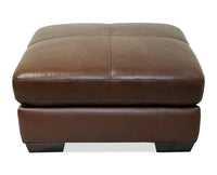  Pouf Classico de 30 po en cuir véritable avec pattes en bois - tabac