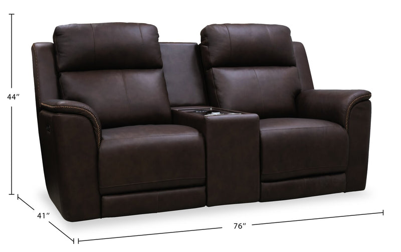 Causeuse de massage à inclinaison électrique Vibe de 76 po en cuir véritable avec son immersif et appuie-têtes électriques - brune