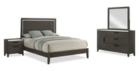  Ensemble de chambre à coucher Sable gris foncé 6 pièces avec lit, commode, miroir et table de nuit - format grand lit