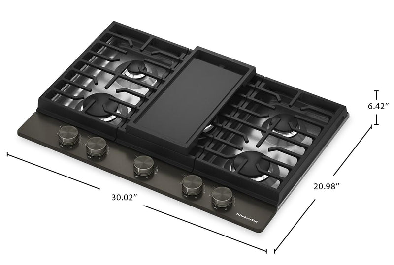 Surface de cuisson KitchenAid au gaz sur métal avec fini CookShield - Black Ore - KCGK730SBE