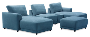 Sofa sectionnel modulaire de gauche Voyage 6 pièces en tissu avec console et pouf - bleu