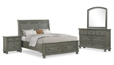 Chelsea 6pc Bedroom Set with Storage Bed, Dresser & Mirror, Grey - Queen Size | Ensemble de chambre à coucher Chelsea 6 pièces gris avec lit de rangement, commode et miroir - format grand lit