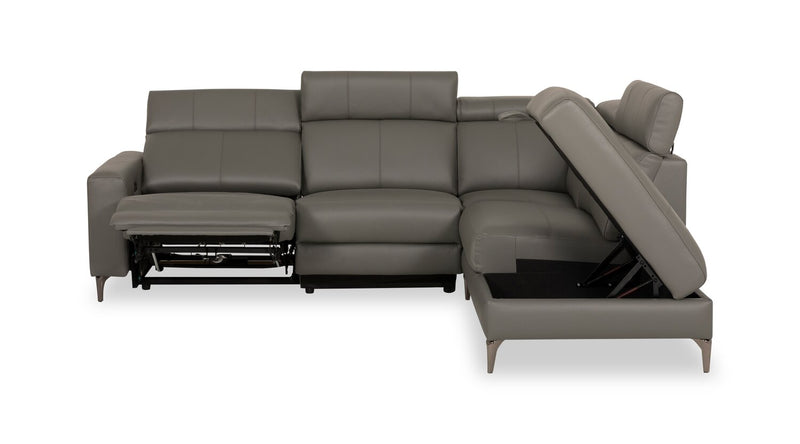 Sofa sectionnel de droite à inclinaison électrique Valentino 3 pièces en cuir véritable avec appuie-têtes réglables - gris