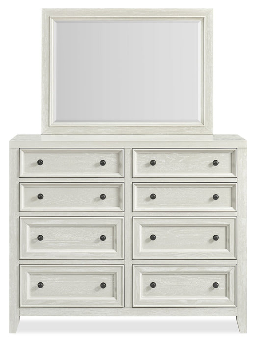 Ensemble de chambre à coucher Casa 5 pièces en bois avec lit, commode et miroir, blanc - format grand lit