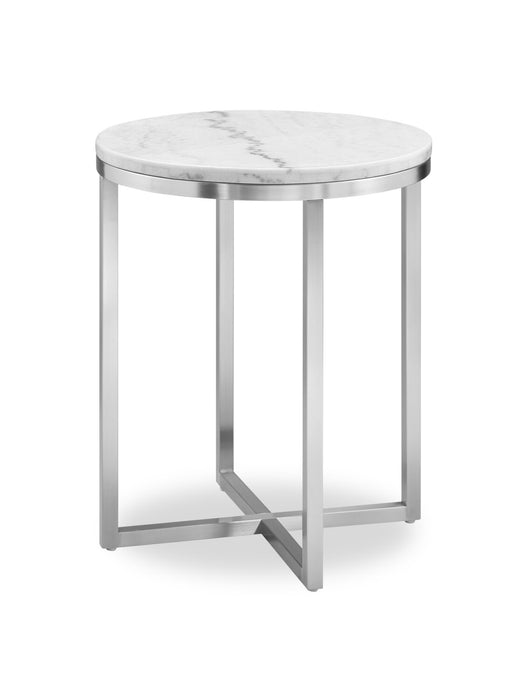 Table de bout ronde moderne Sampson en marbre de 20 po - blanc