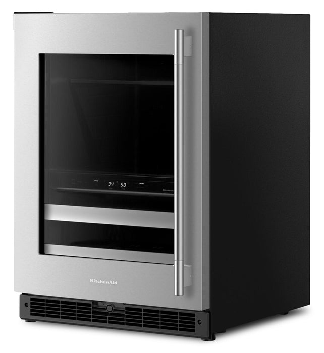 Refroidisseur à boissons KitchenAid de 24 po avec grilles à devant en bois - noir et acier inoxydable - KUBL524SSB