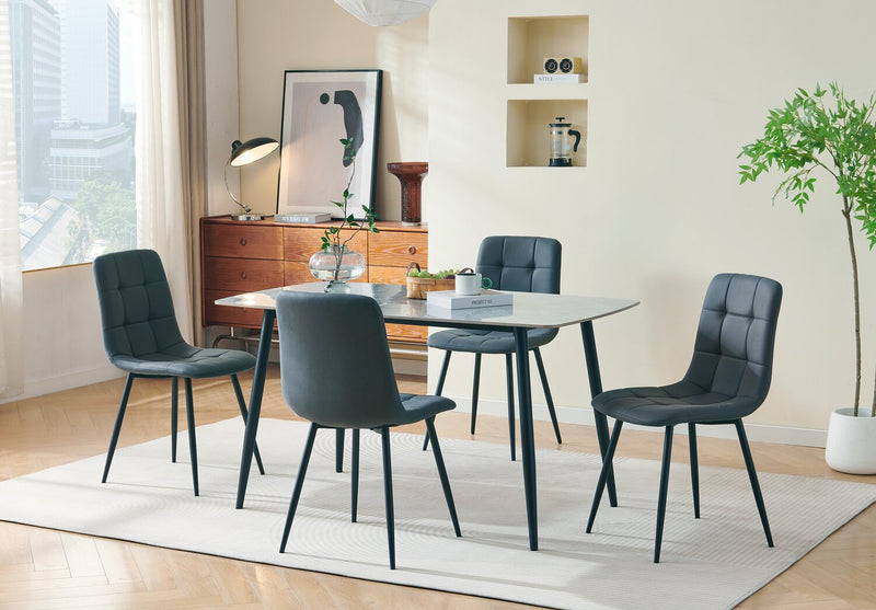 Chaise de salle à manger Arlo en métal avec siège et dossier coussinés capitonnés en tissu - anthracite