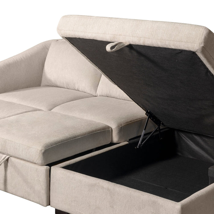 Sofa-lit sectionnel de droite Envy 2 pièces en tissu de chenille avec fauteuil long de rangement - beige amande