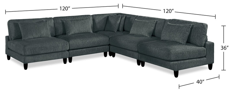 Sofa sectionnel modulaire sans accoudoirs Lounge 5 pièces en chenille - gris