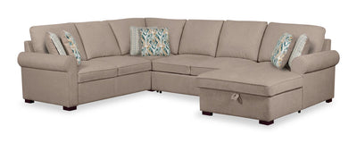 Scott Living Haven 4-Piece Right-Facing Chenille Fabric Sleeper Sectional with Storage Chaise - Taupe | Sofa-lit sectionnel de droite Haven de Scott Living 4 pièces en tissu de chenille avec fauteuil long de rangement - taupe
