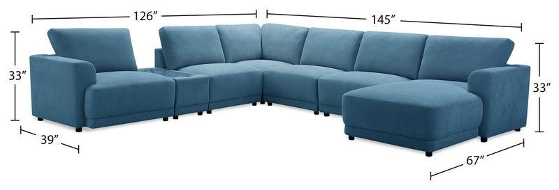 Sofa sectionnel modulaire de droite Voyage 7 pièces en tissu avec console et coussins de dossier amovibles - bleu